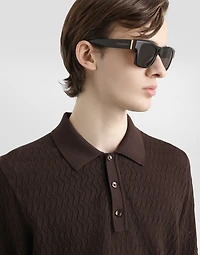Micro-pattern cotton polo shirt