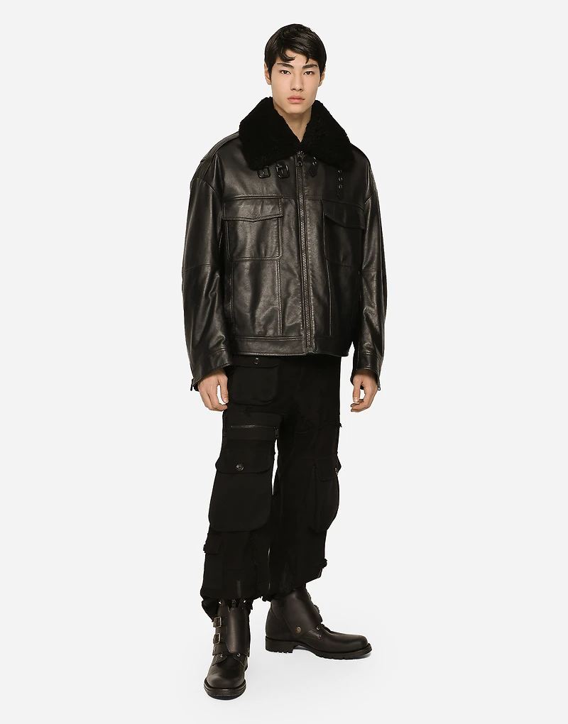 Bullskin jacket with shearling details