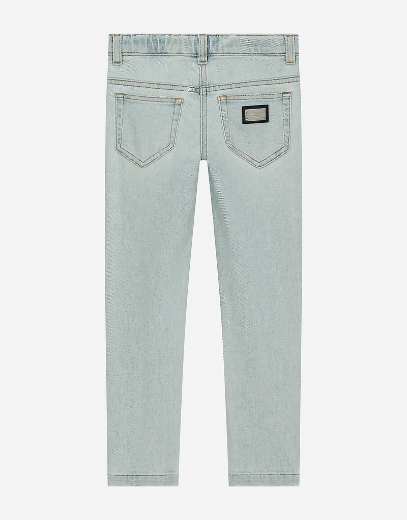 5-pocket treated denim jeans
