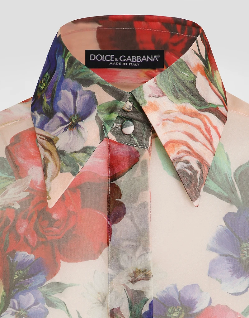 Long-sleeved floral-print chiffon shirt