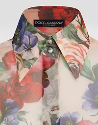 Long-sleeved floral-print chiffon shirt