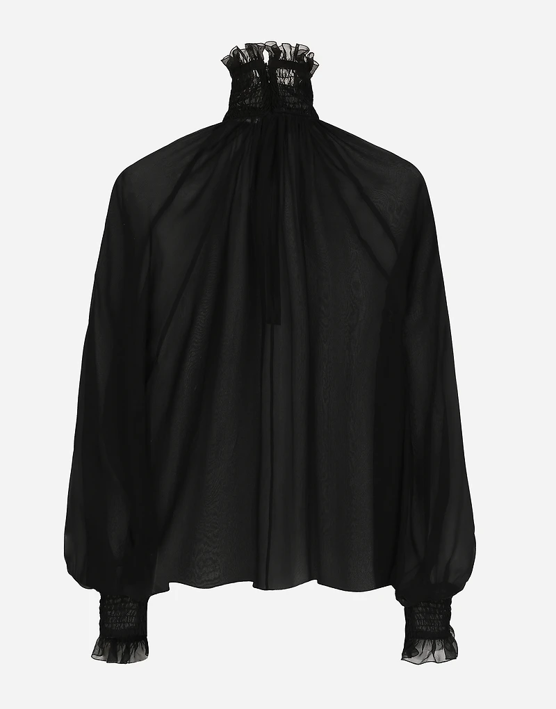 Chiffon blouse with smock-stitch detailing