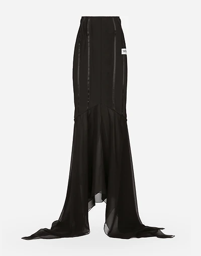 Long silk skirt with mermaid ruffle