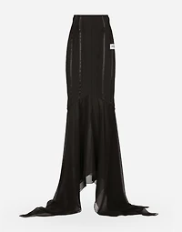 Long silk skirt with mermaid ruffle