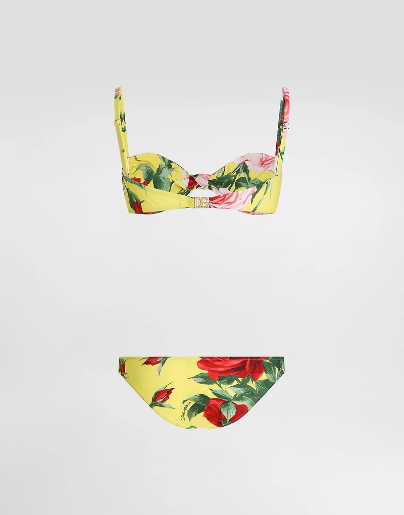 Bandeau bikini with floral bouquet print