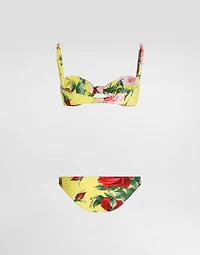 Bandeau bikini with floral bouquet print