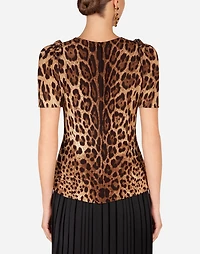 Short-sleeved leopard-print cady top
