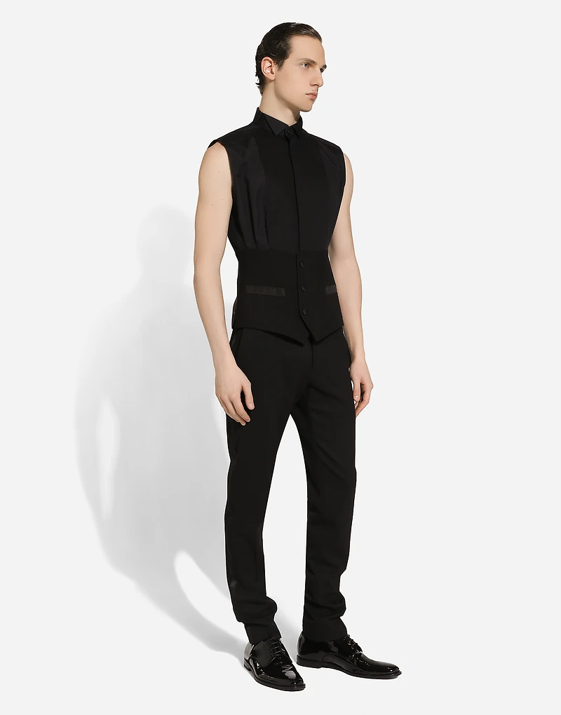 Sleeveless cotton tuxedo shirt
