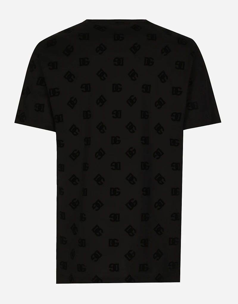 Cotton T-shirt with all-over flocked DG print