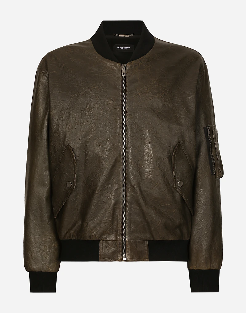 Lined leather bomber jacket