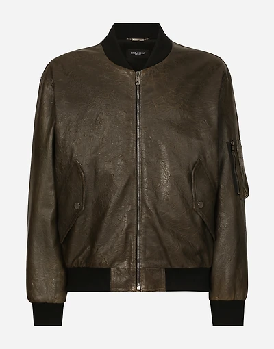 Lined leather bomber jacket