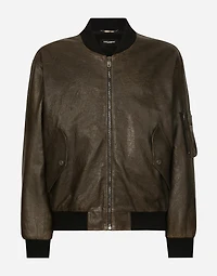 Lined leather bomber jacket