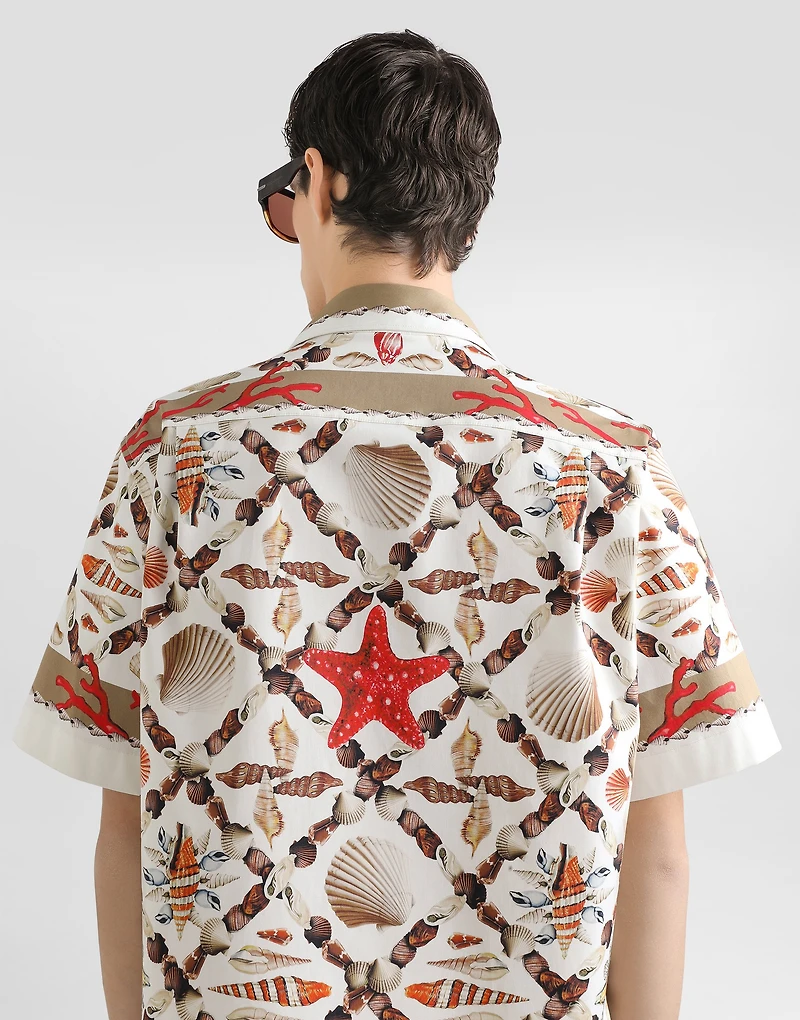 Shell-print stretch drill hawaii shirt