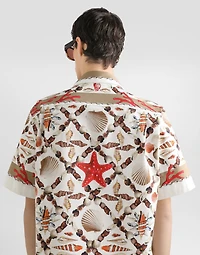Shell-print stretch drill hawaii shirt