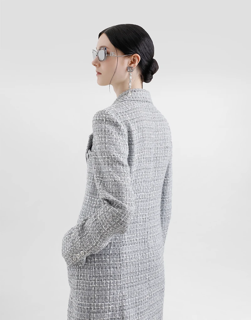 Single-breasted lamé tweed bouclé coat