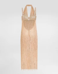 Calf-length dress with sequined fringe embellishment
