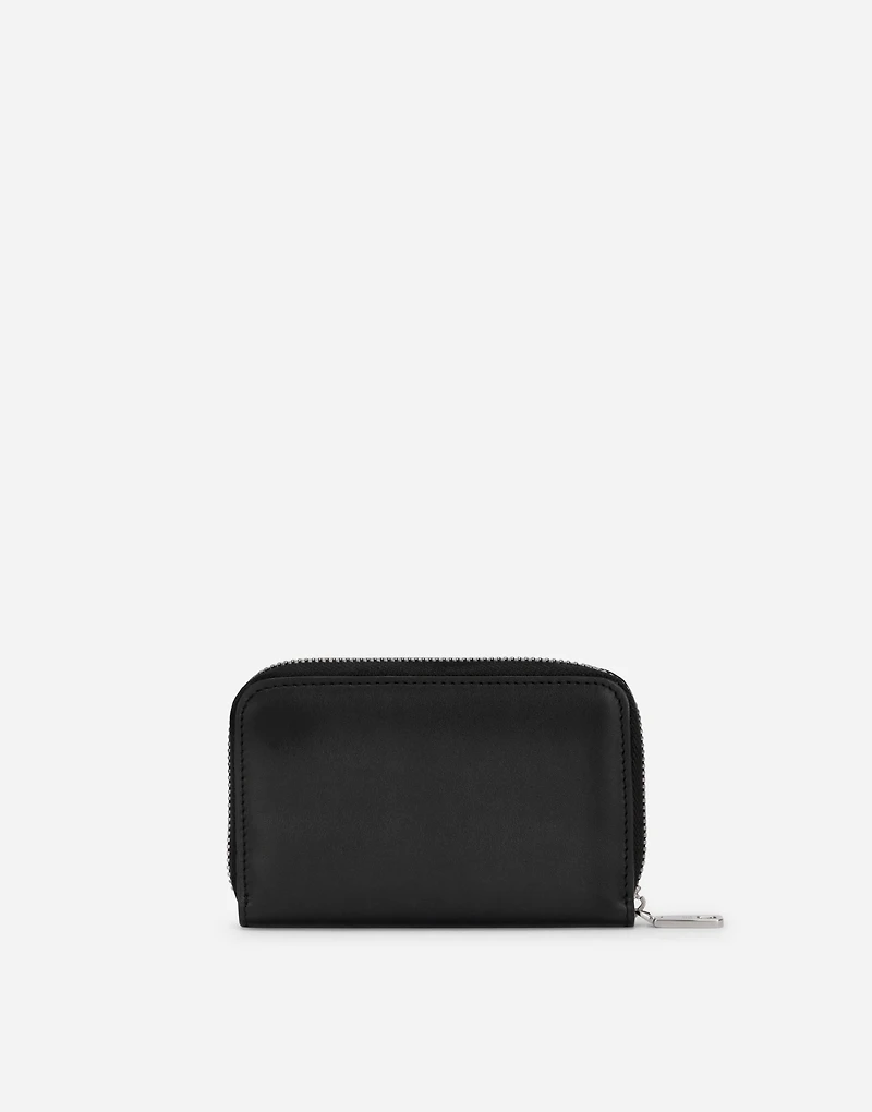 Small zip-around wallet in calfskin with raised logo
