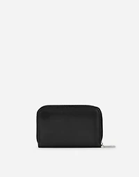 Small zip-around wallet in calfskin with raised logo