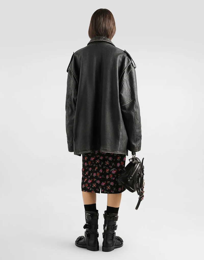 Floral-print straight skirt