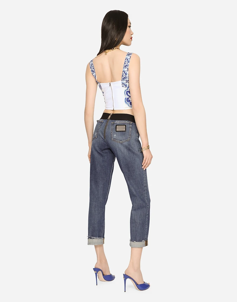 Majolica-print charmeuse corset
