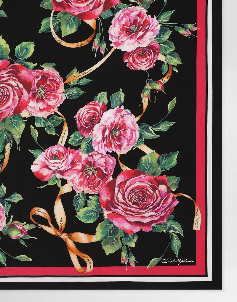 Rose-print silk twill foulard (90x90)