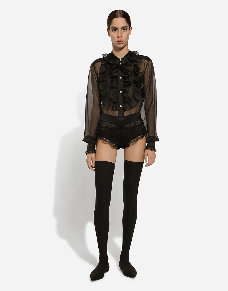 Organza shirt with front and ruffles