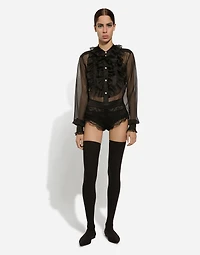 Organza shirt with front and ruffles