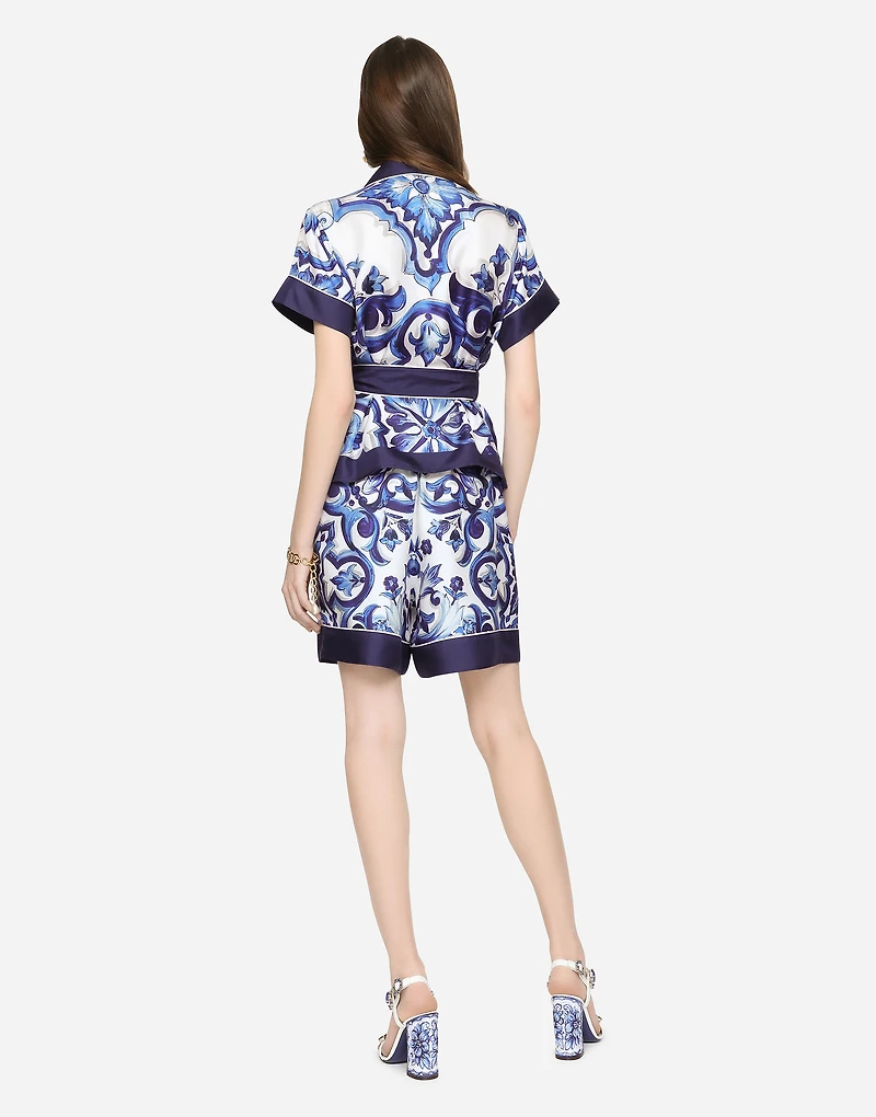 Majolica-print twill pajama shorts