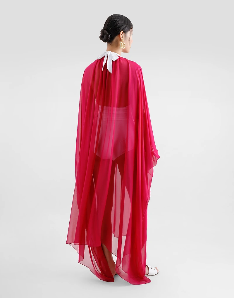 Long silk chiffon caftan with drawstring