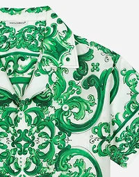 Twill shirt with green majolica print