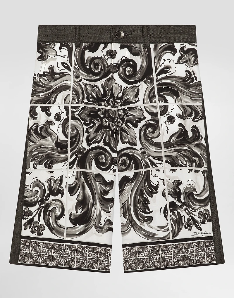 majolica-print denim bermuda shorts