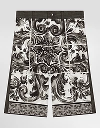 majolica-print denim bermuda shorts