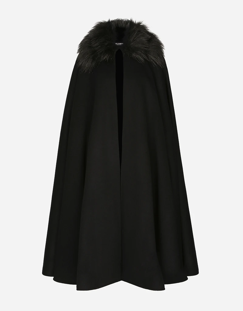 Cape with faux fur collar