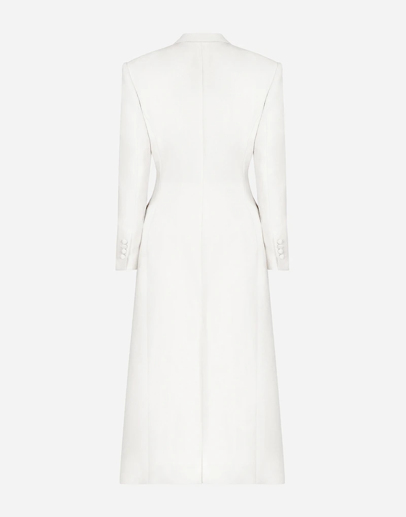 Long double-breasted wool cady coat