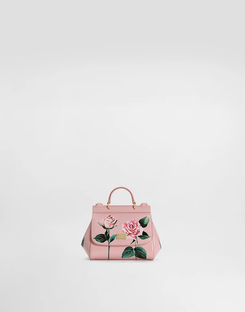 Polished calfskin Sicily crossbody bag with rose print