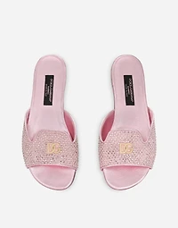 Foiled lambskin sliders with fusible rhinestones