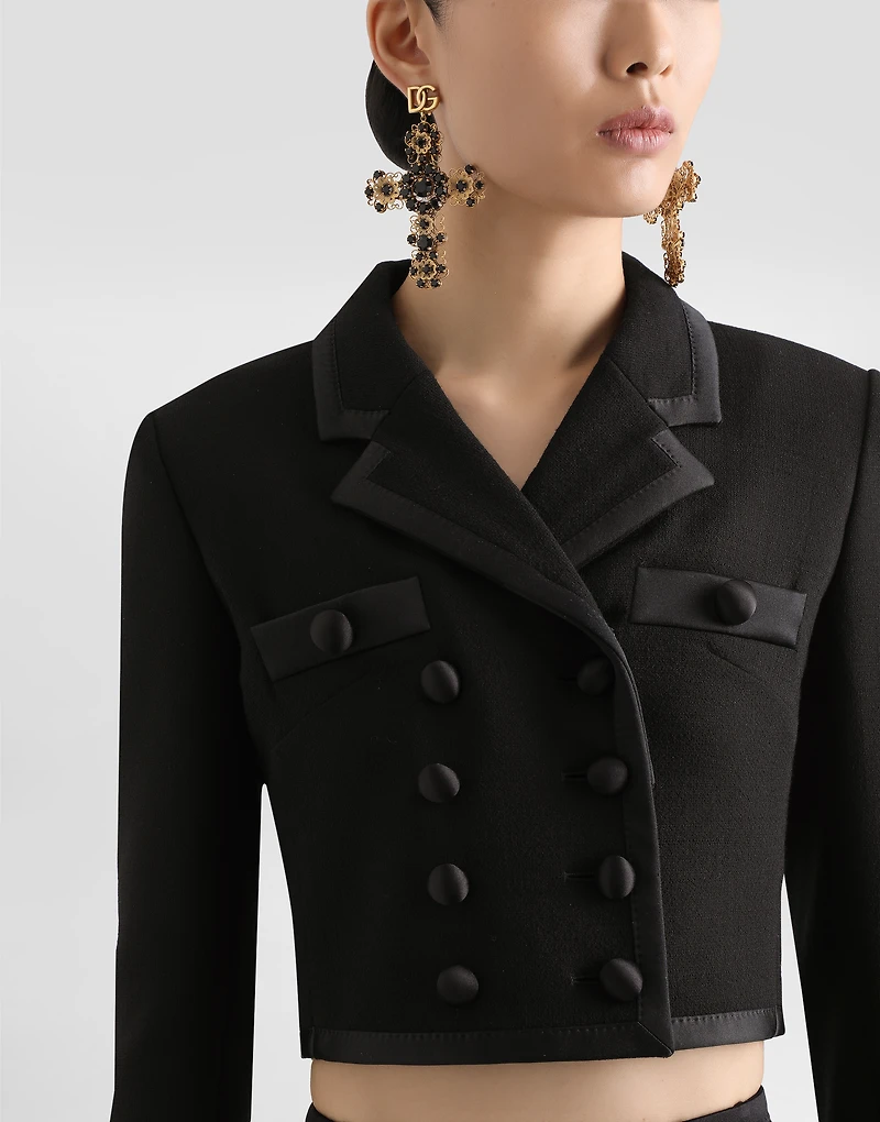 Short double-breasted wool crepe jacket