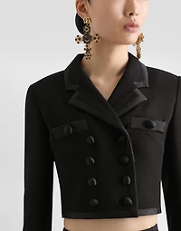 Short double-breasted wool crepe jacket