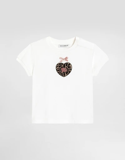 Jersey t-shirt with leopard print and glitter