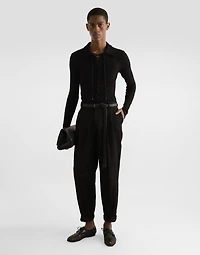 Long-sleeved interlock jersey polo-shirt with laces