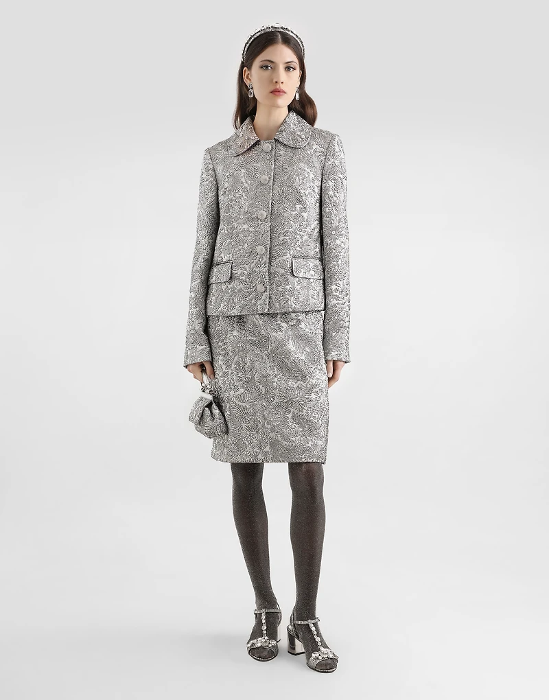 Lamé floral jacquard midi skirt