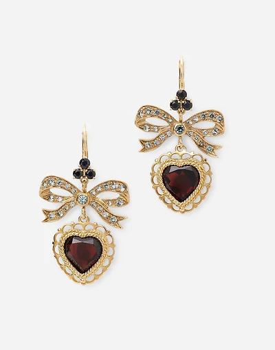Devotion Earrings 18 carat yellow gold and red rhodolite garnet