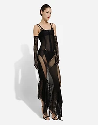 Strapless lace patchwork dress