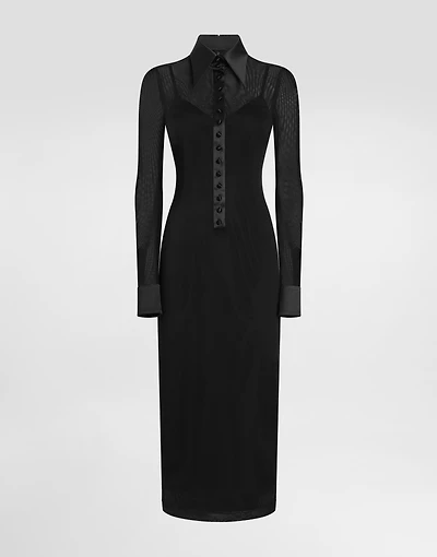 Tulle shirt dress with satin details