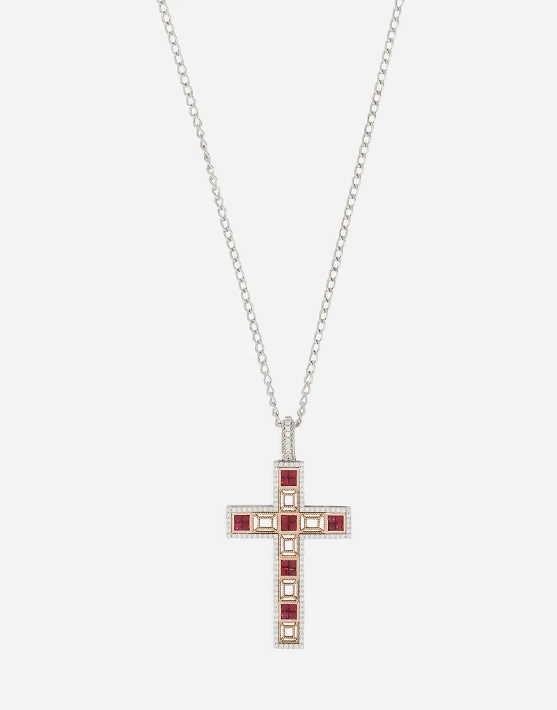 Cross Pendant 18-carat white gold with rubies and diamonds