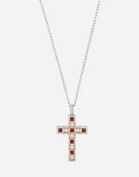 Cross Pendant 18-carat white gold with rubies and diamonds