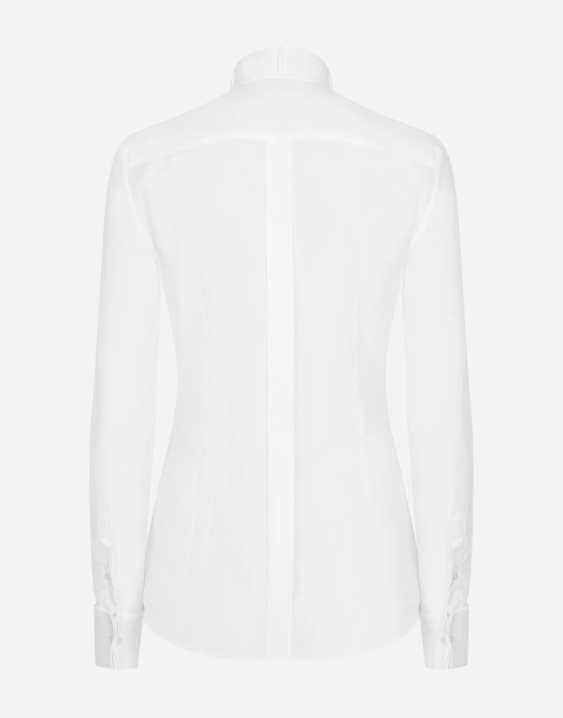 Cotton poplin shirt with piqué front