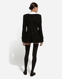 Tweed jacket with micro-sequin embellishment and satin collar
