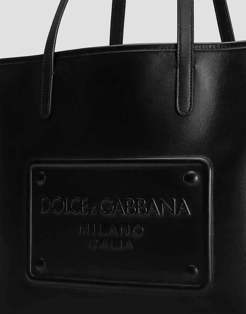 Calfskin shopper with raised logo
