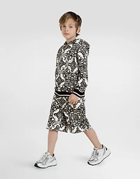 majolica-print hooded sweatshirt with zip